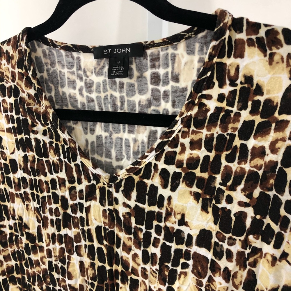 St John Brown Animal Print V-neck Top M - Picture 4 of 8
